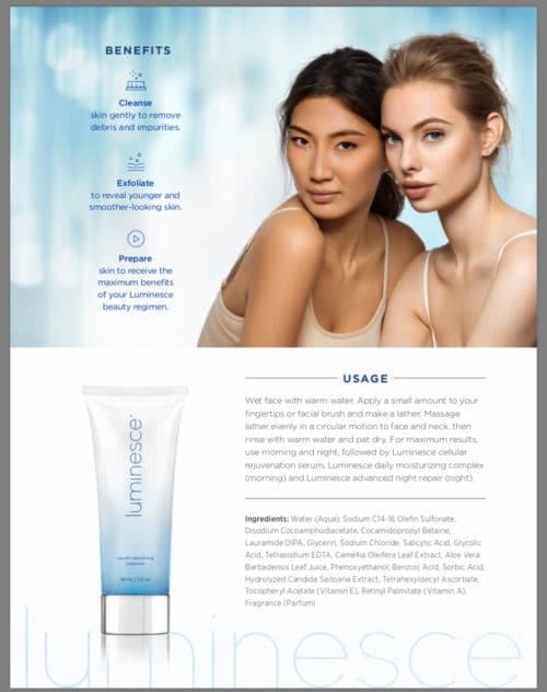Luminesce Youth Restoring Cleanser Ingredients