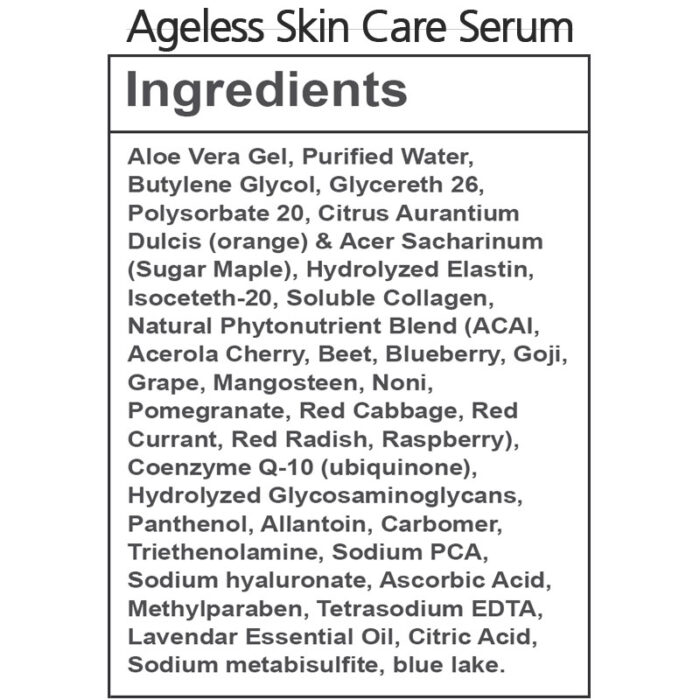 Ageless Skin Serum Ingredients