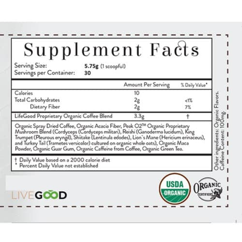 LiveGood Organic Coffee Ingredients